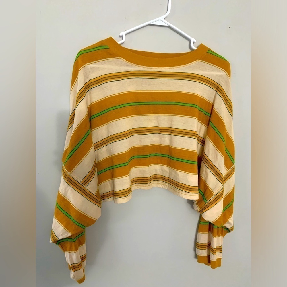 Out From Under Long Sleeve Top Crop Top Stripes Yellow Green Brown Size M